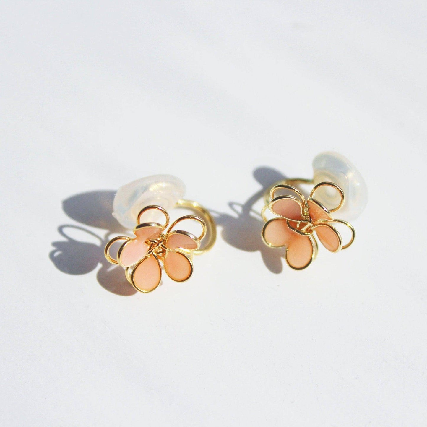 Cosmos Flower Earrings - Orange Double Layer Gold Wire Sterling Silver Earrings-Ninaouity