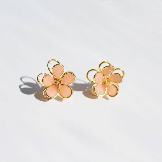 Cosmos Flower Earrings - Orange Double Layer Gold Wire Sterling Silver Earrings-Ninaouity