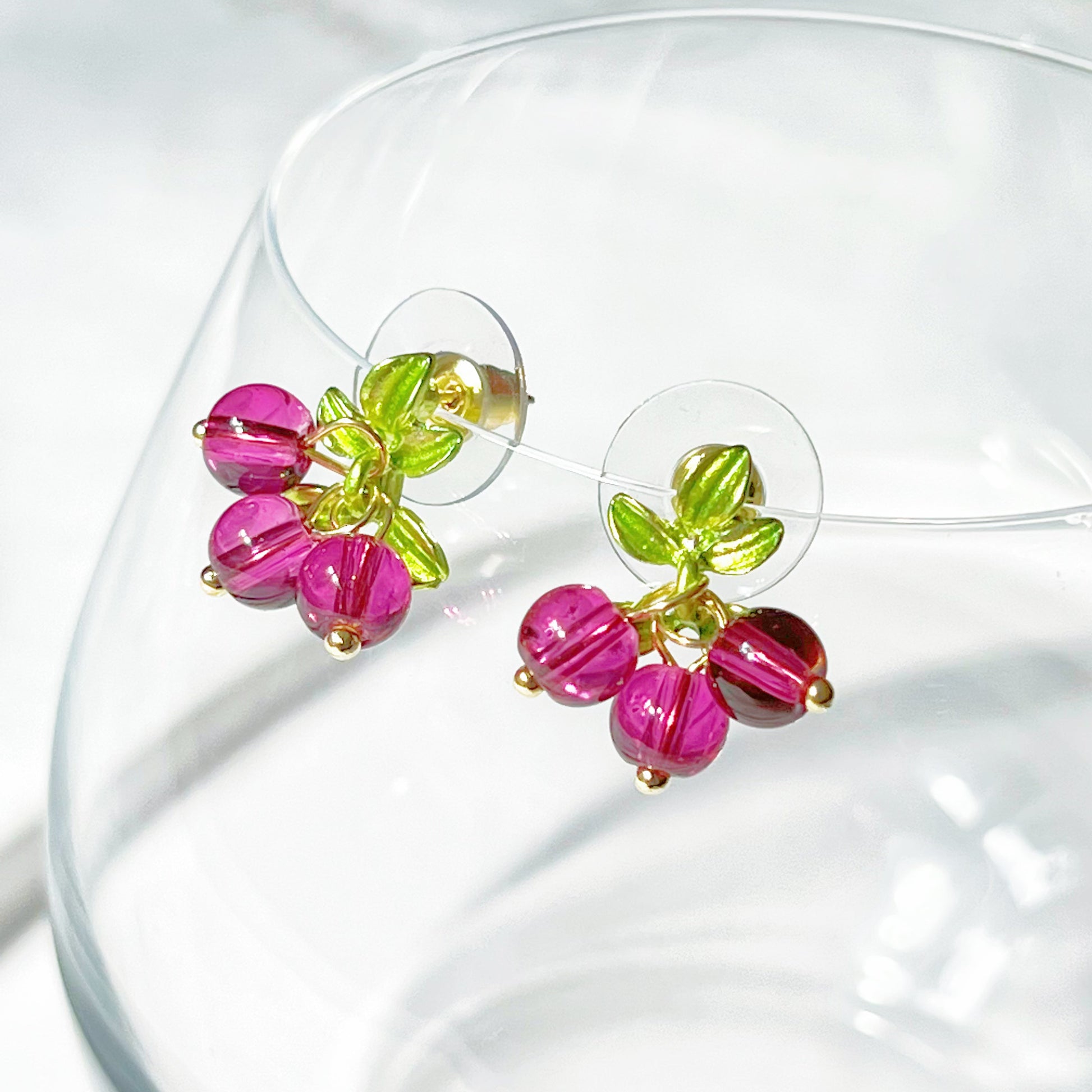Cranberry with Leaves Plant Earrings-Ninaouity