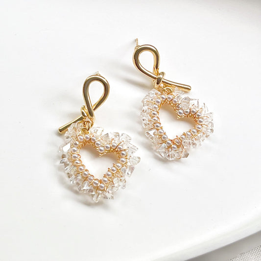 Crystal Beaded Heart Drop Earrings-Ninaouity