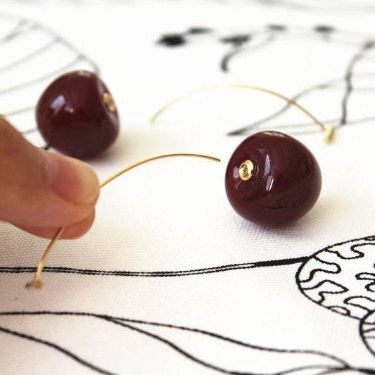 Dark Red Cherry Earrings - Vintage Rockabilly Style Statement Earrings-Ninaouity