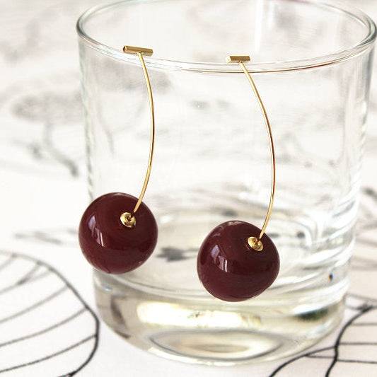 Dark Red Cherry Earrings - Vintage Rockabilly Style Statement Earrings-Ninaouity