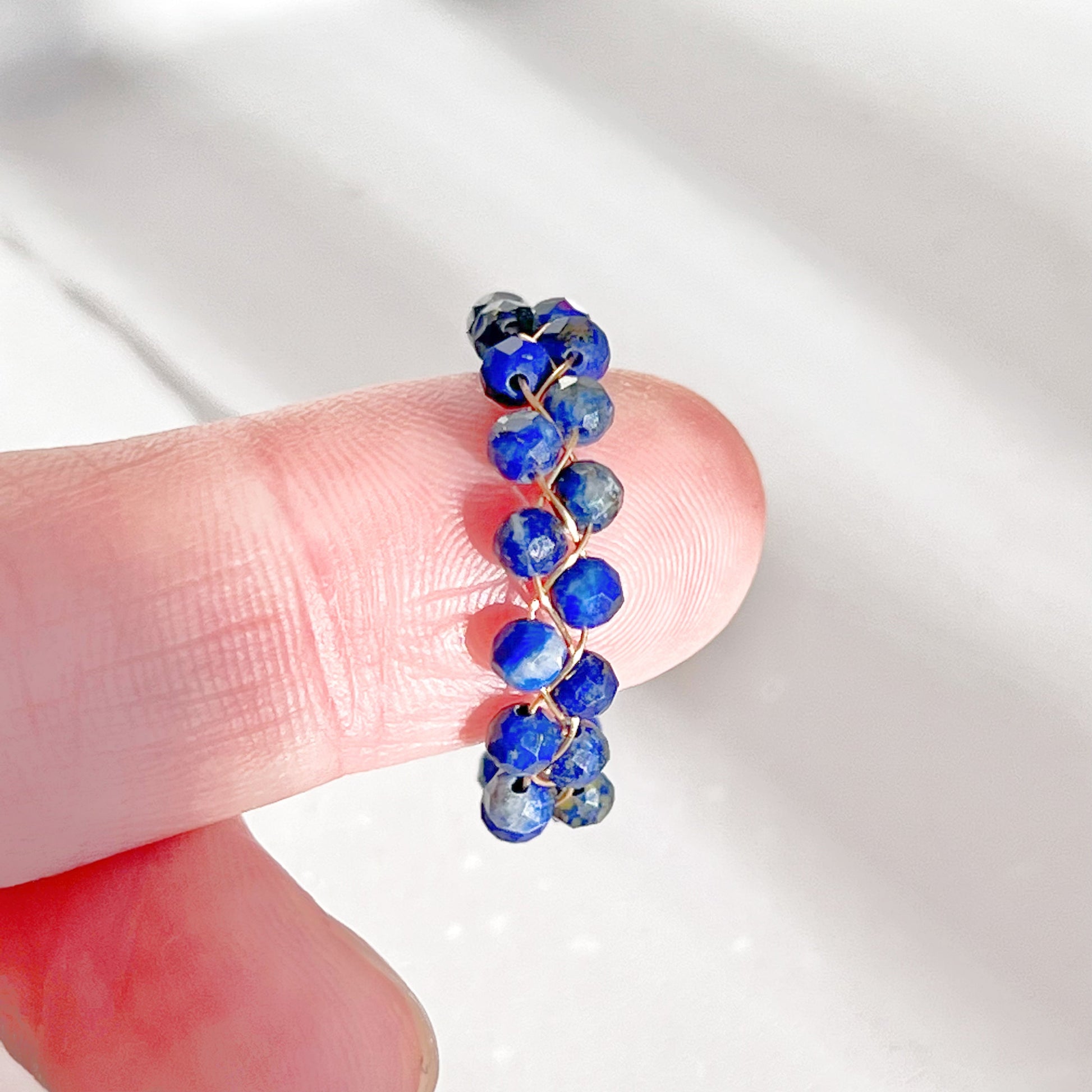 December Birthstone Blue Lapis Lazuli Mini Beaded Adjustable Ring-Ninaouity