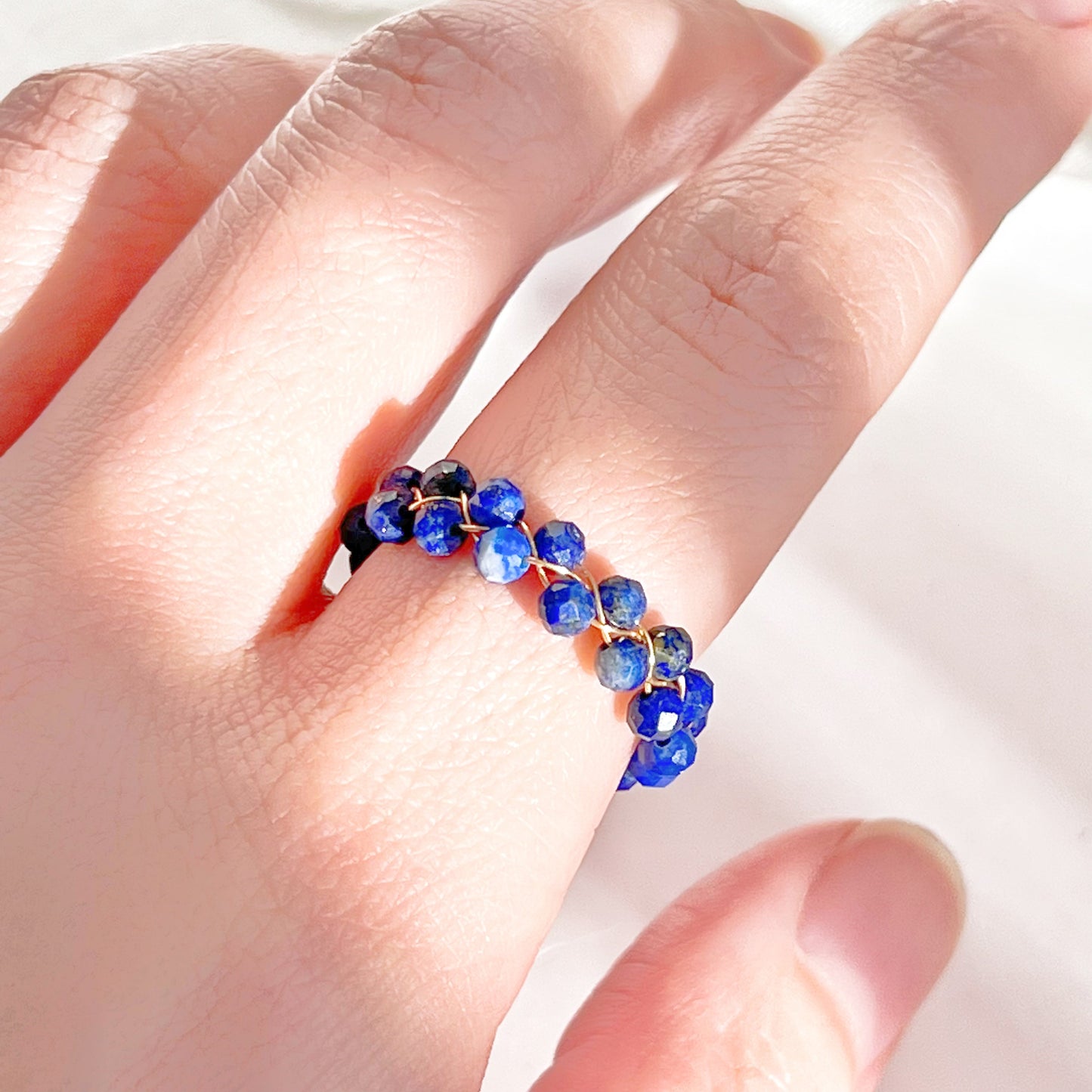 December Birthstone Blue Lapis Lazuli Mini Beaded Adjustable Ring-Ninaouity