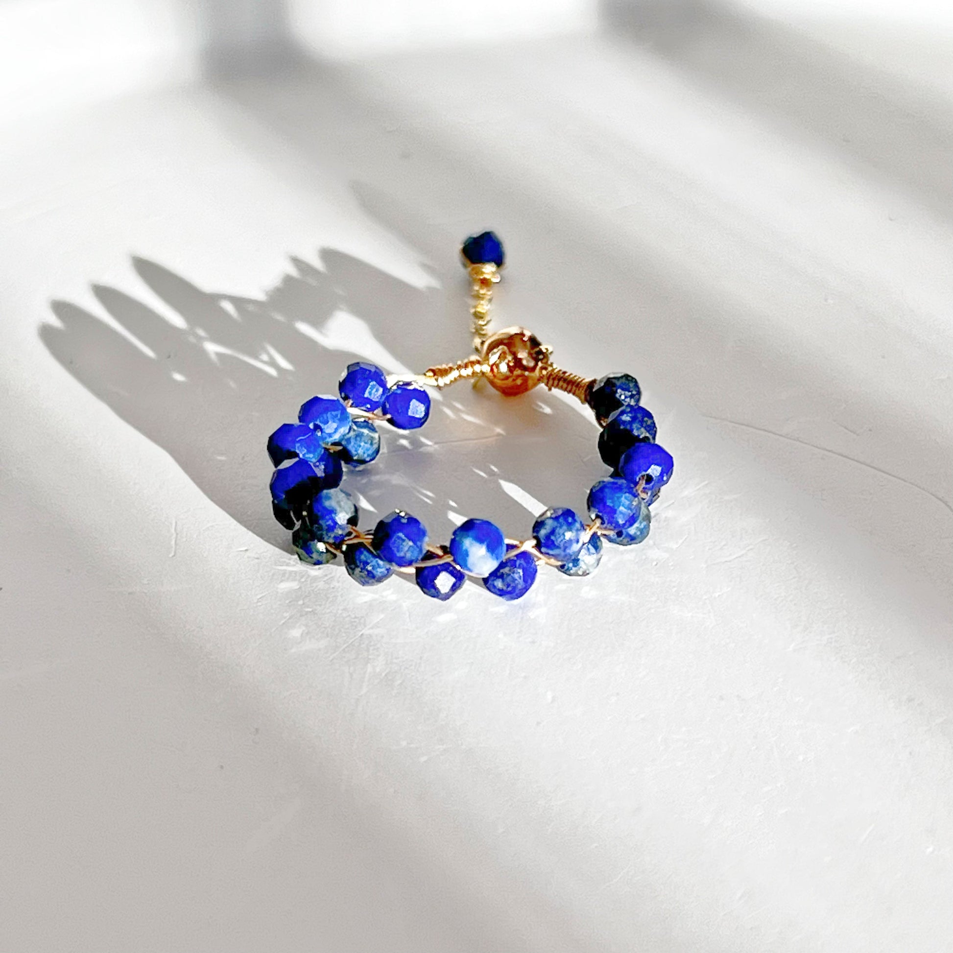 December Birthstone Blue Lapis Lazuli Mini Beaded Adjustable Ring-Ninaouity