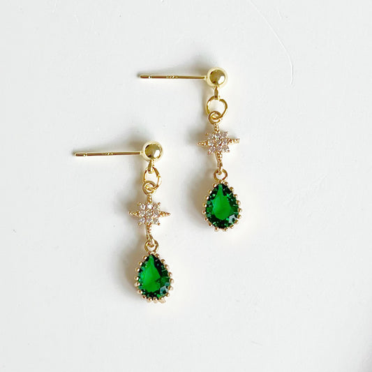 Emerald Green and Star Drop Earrings-Ninaouity