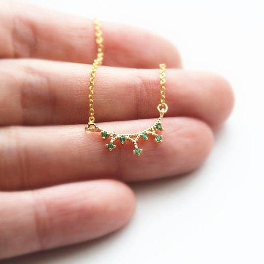 Emerald Green Mini Star Gold Chain Necklace-Ninaouity