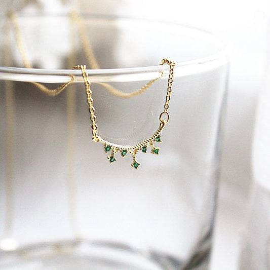 Emerald Green Mini Star Gold Chain Necklace-Ninaouity