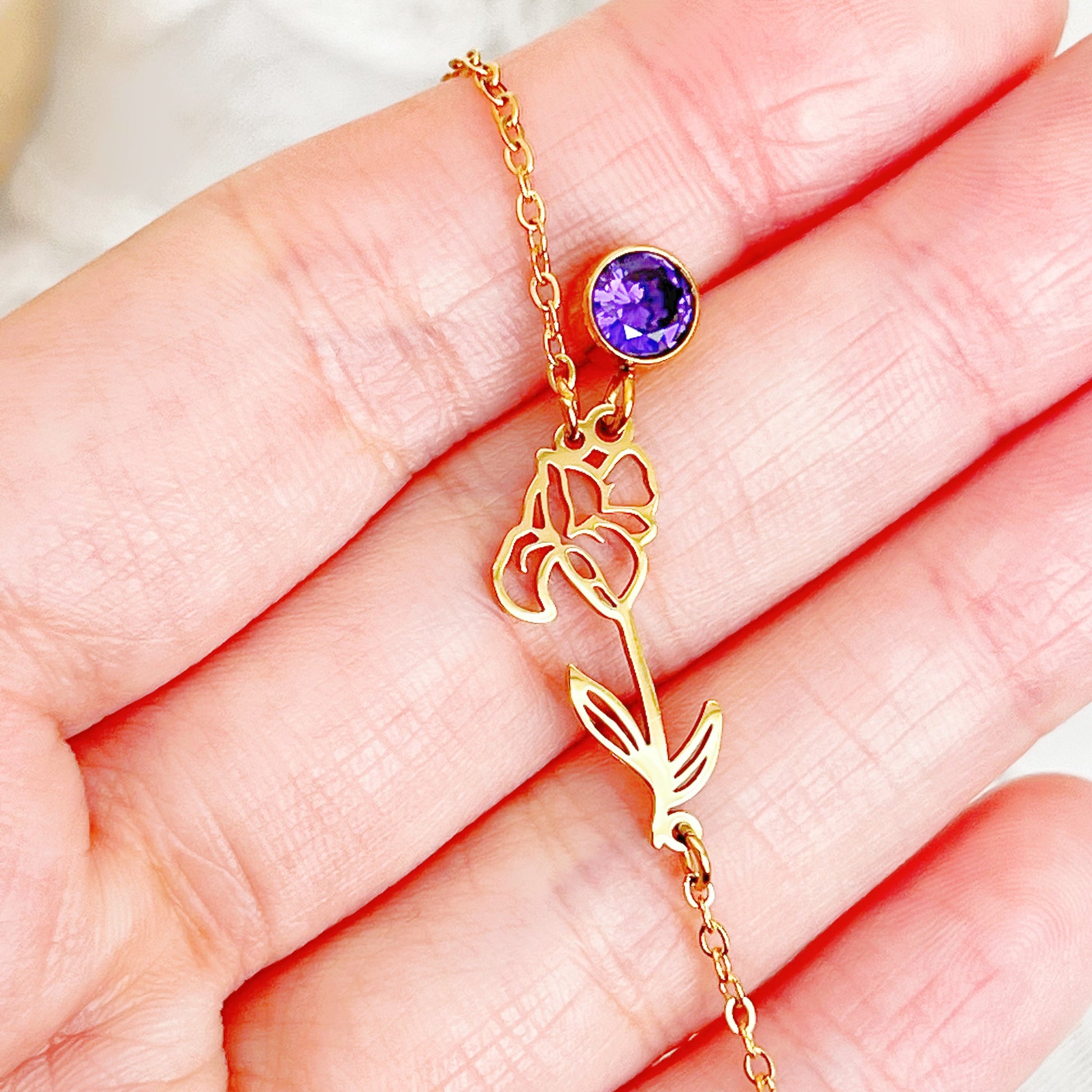February Birth Flower Iris Bracelet-Ninaouity