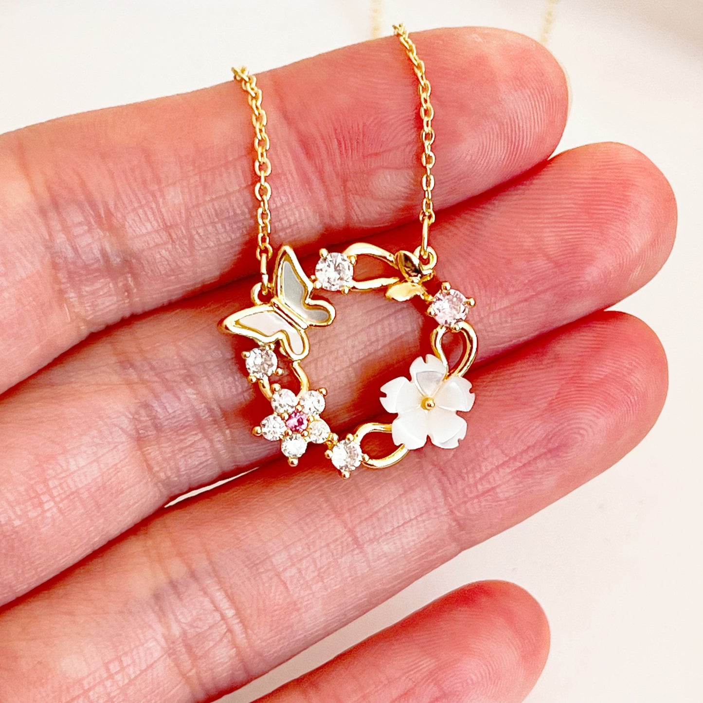 Flower and Butterfly Wreath Necklace-Ninaouity