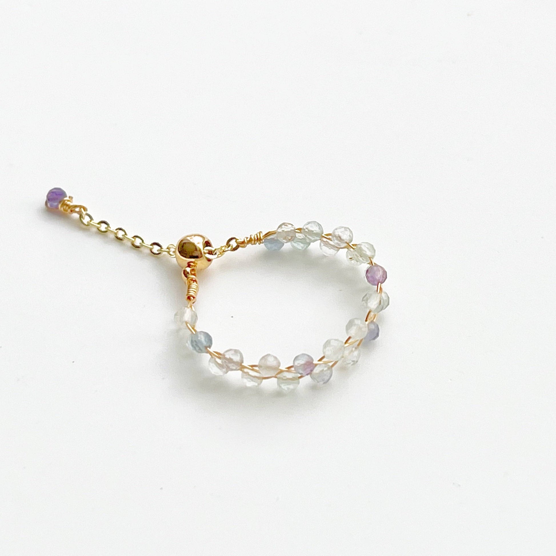 Fluorite Crystal Ring - Natural Stone Beads Adjustable Ring-Ninaouity
