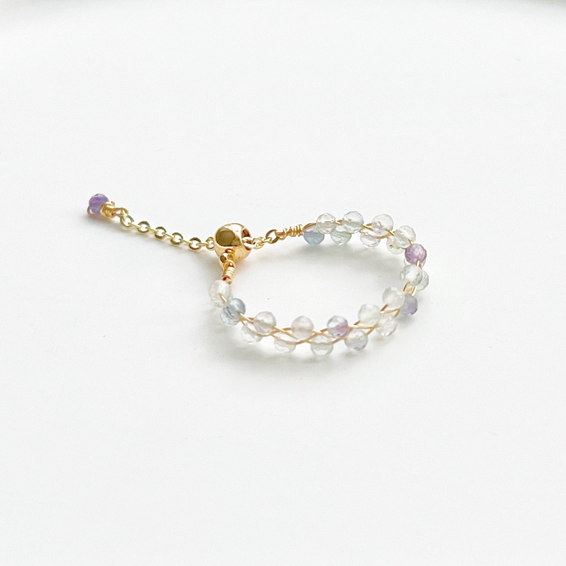 Fluorite Crystal Ring - Natural Stone Beads Adjustable Ring-Ninaouity