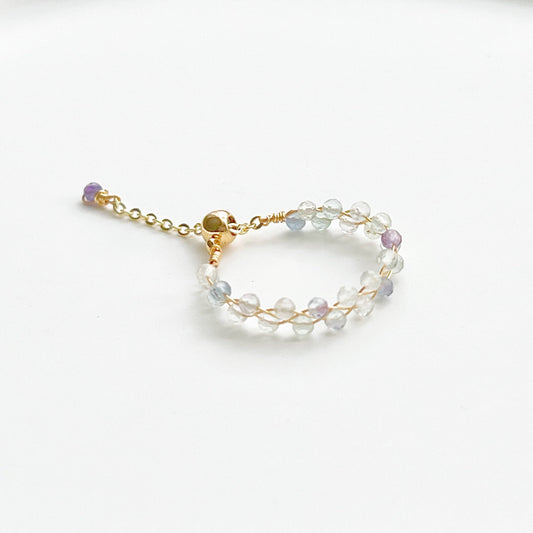 Fluorite Crystal Ring - Natural Stone Beads Adjustable Ring-Ninaouity