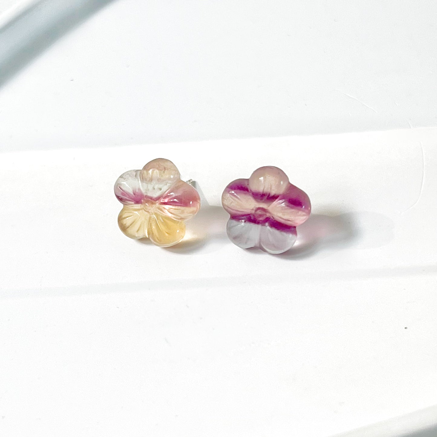 Fluorite Flower Stud Earrings - Hand Craft Stones-Ninaouity