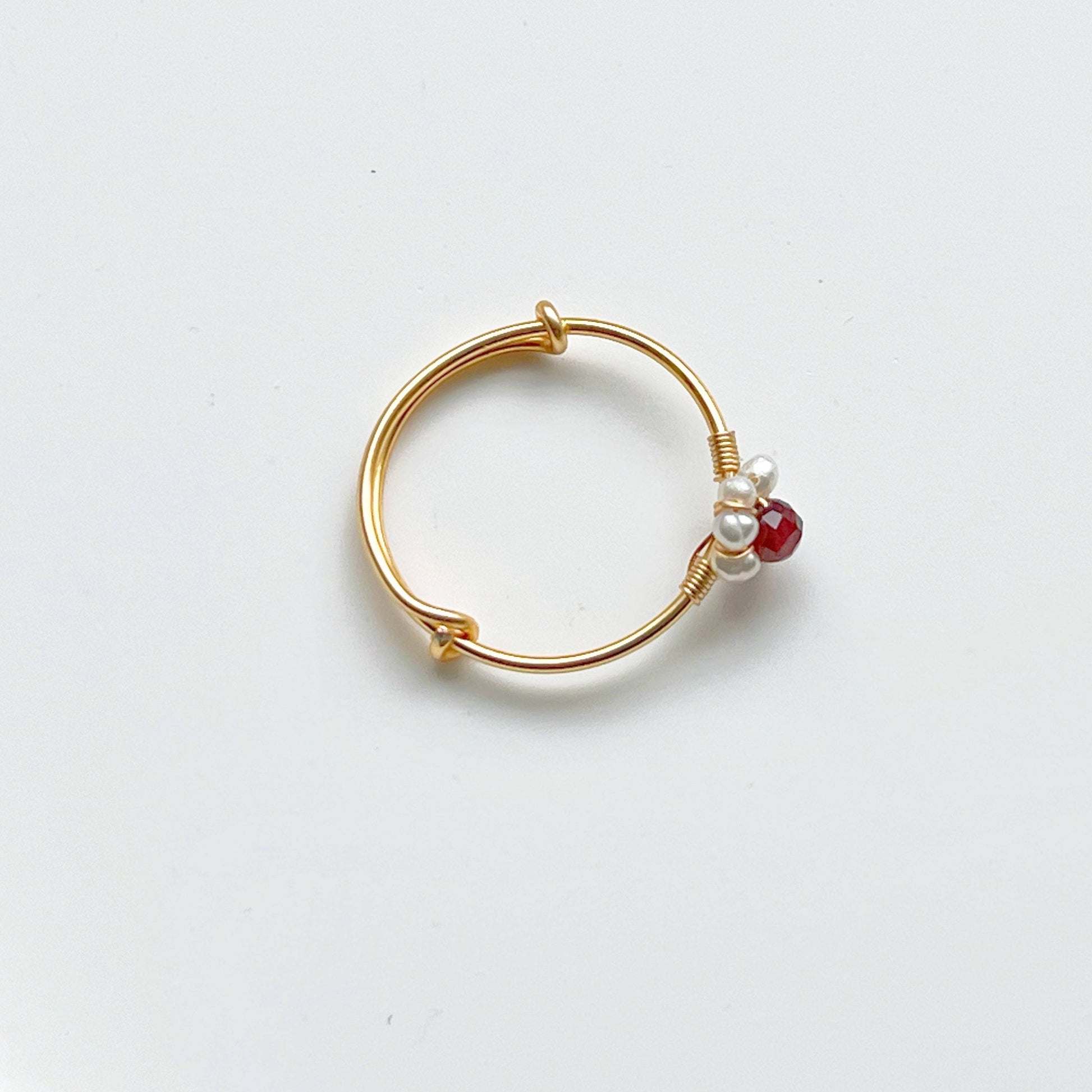 Garnet and Pearl Beads Ring - Red Gemstone Adjustable Ring - January Birthstone-Ninaouity