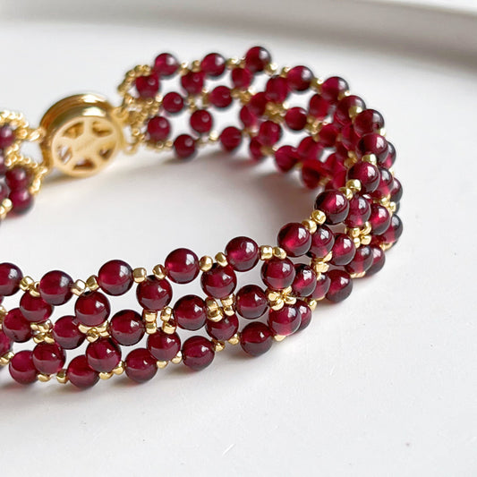 Garnet Beaded Woven Cuff Bracelet-Ninaouity