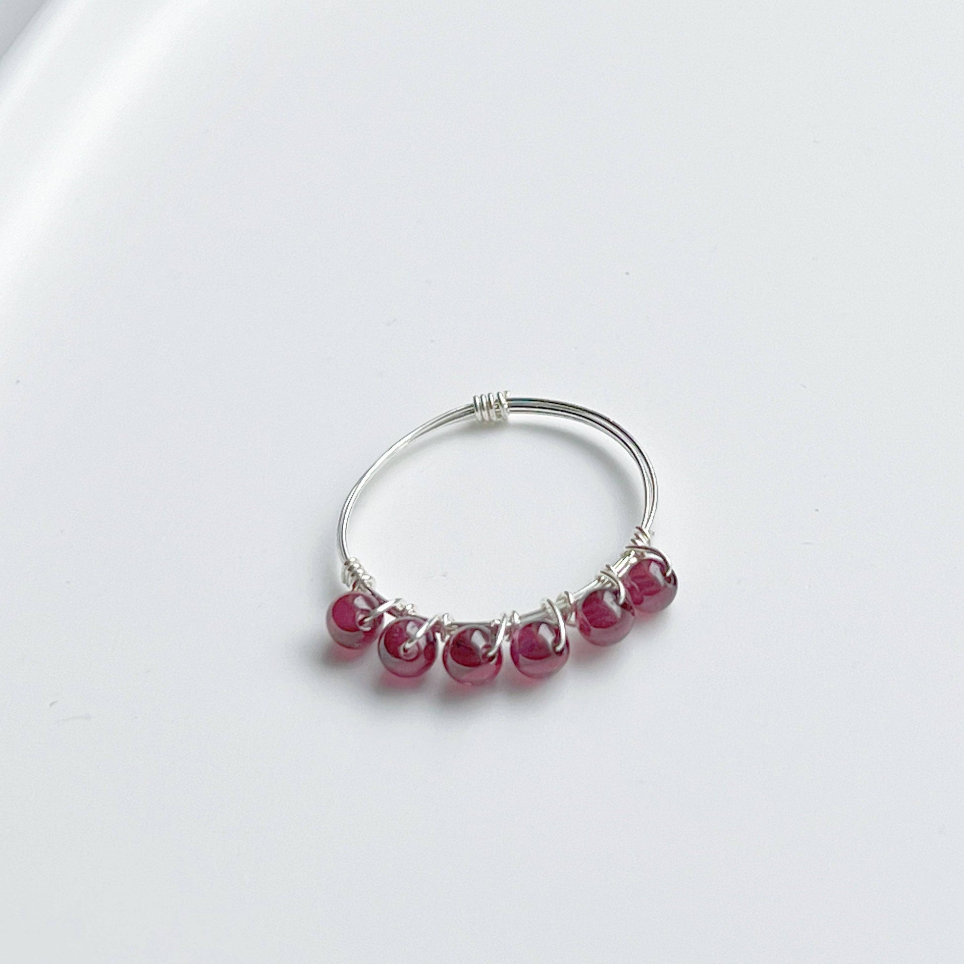 Garnet Beads Ring - Red Gemstone Adjustable Ring - January Birthstone-Ninaouity