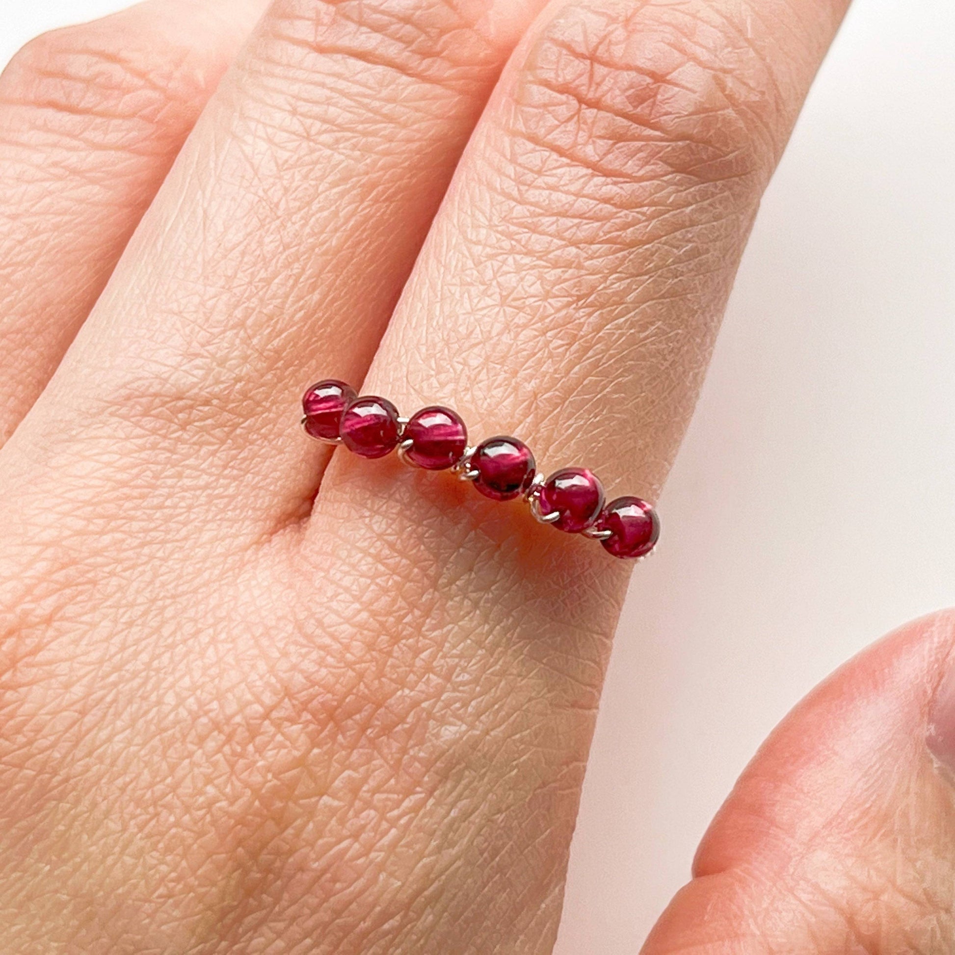 Garnet Beads Ring - Red Gemstone Adjustable Ring - January Birthstone-Ninaouity