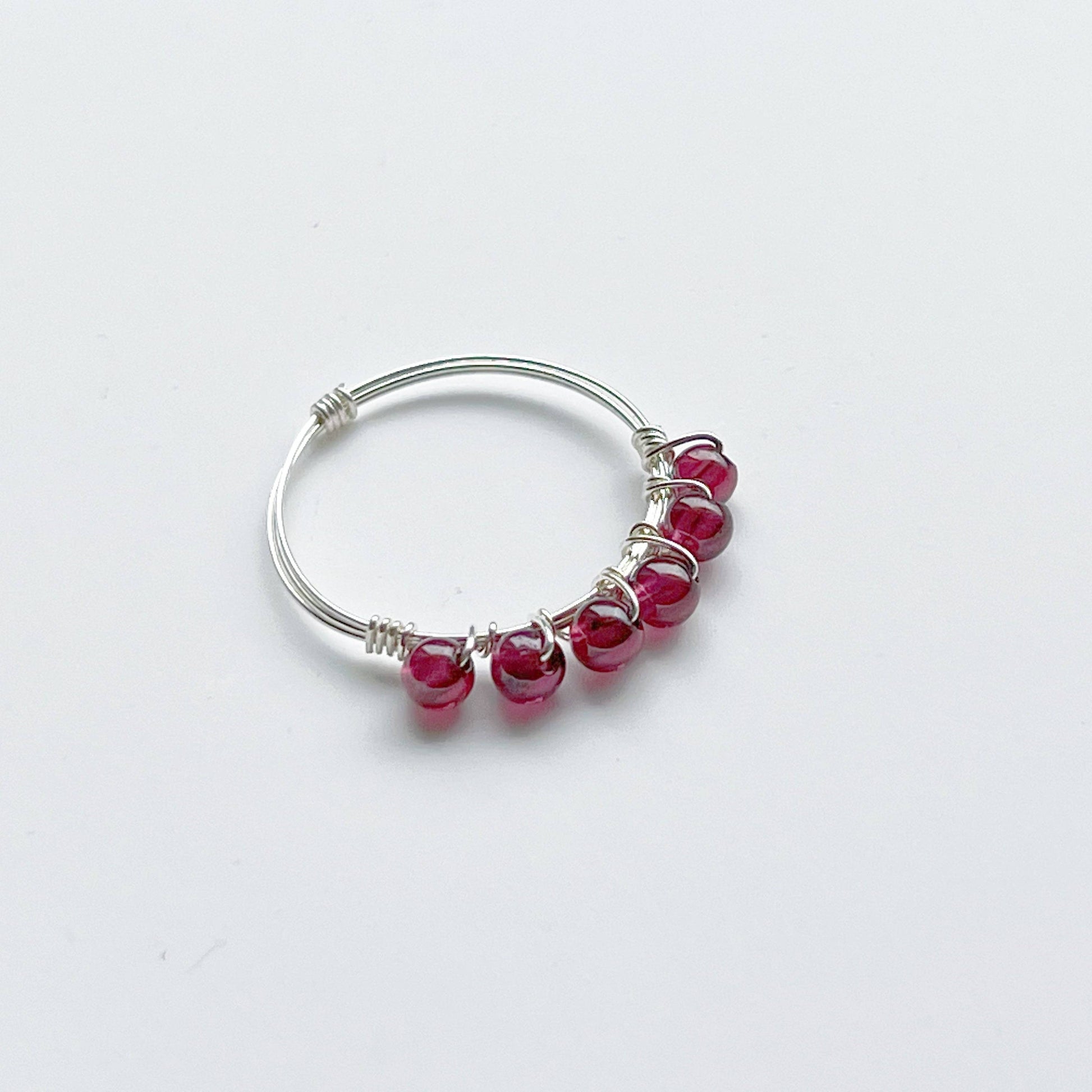 Garnet Beads Ring - Red Gemstone Adjustable Ring - January Birthstone-Ninaouity