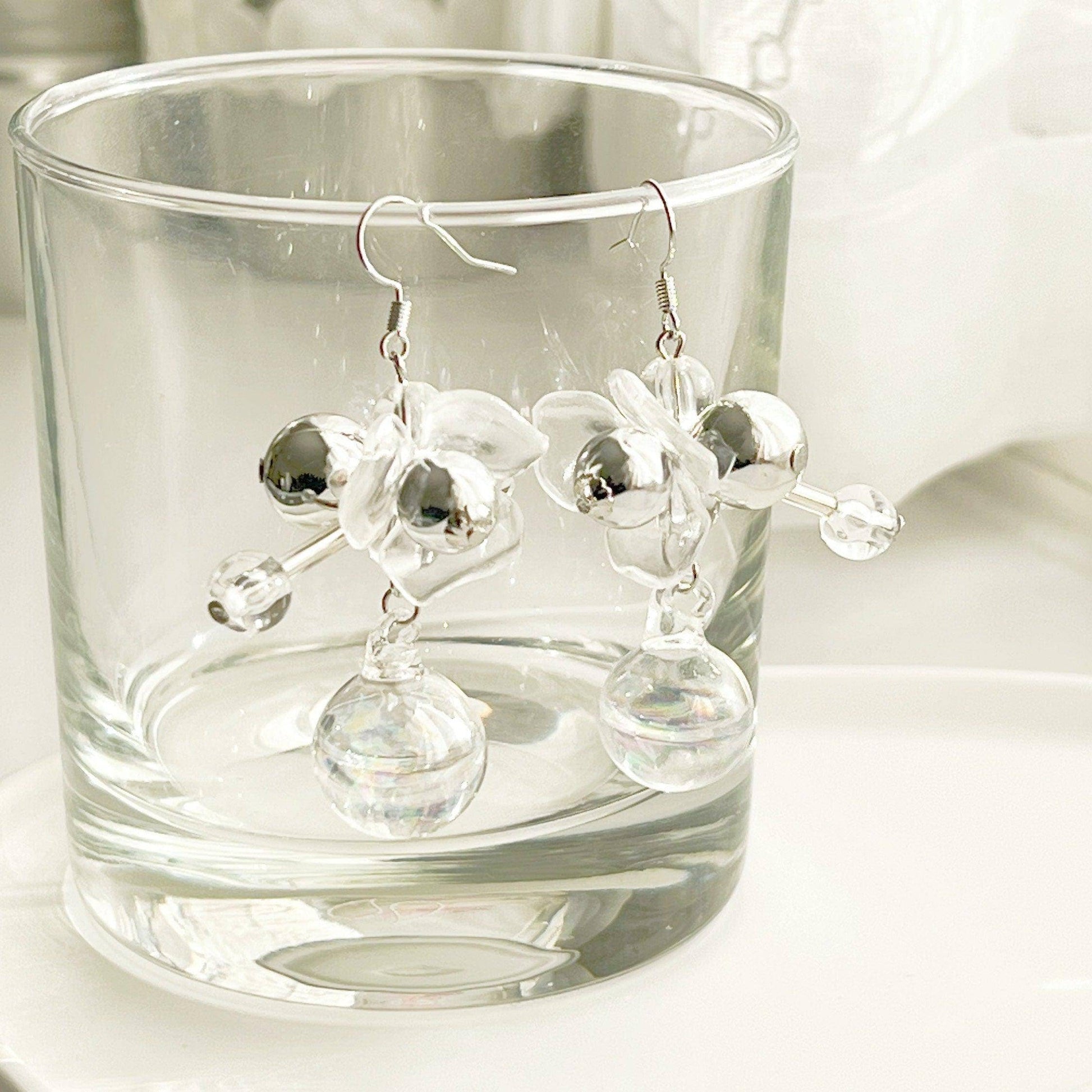 Globes Earrings - Silver and Clear Bubbles Drop Dangle and Drop Earring-Ninaouity