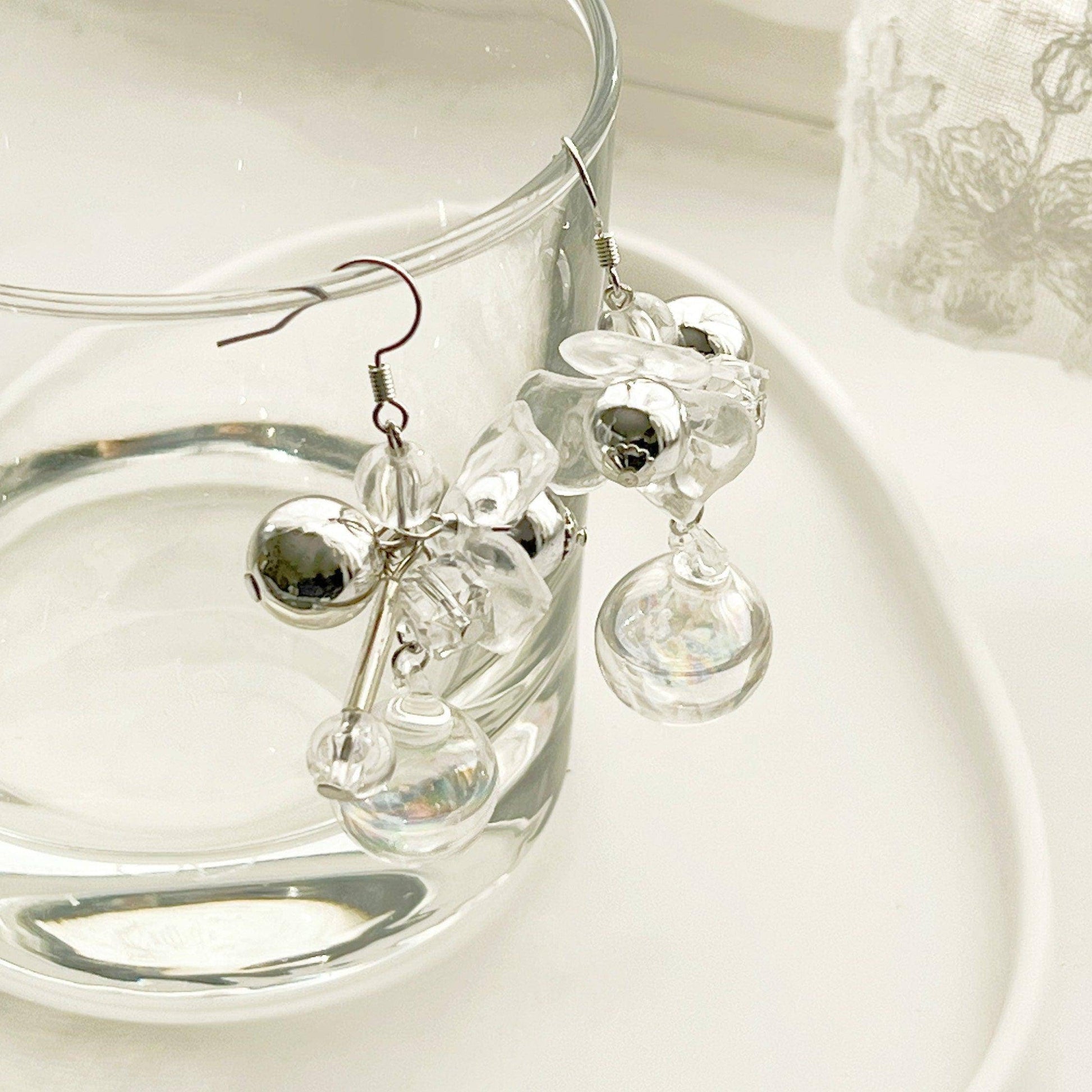 Globes Earrings - Silver and Clear Bubbles Drop Dangle and Drop Earring-Ninaouity