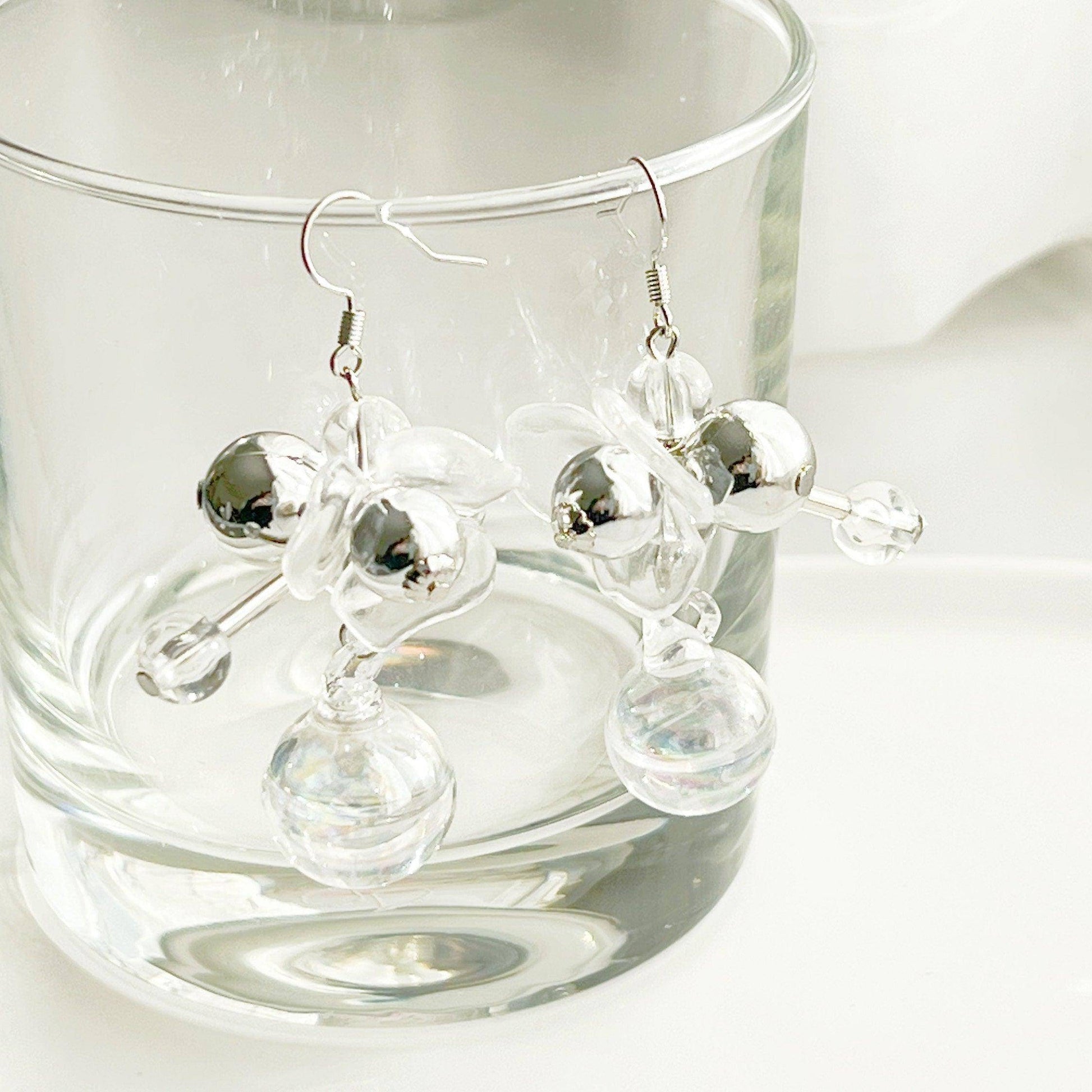 Globes Earrings - Silver and Clear Bubbles Drop Dangle and Drop Earring-Ninaouity