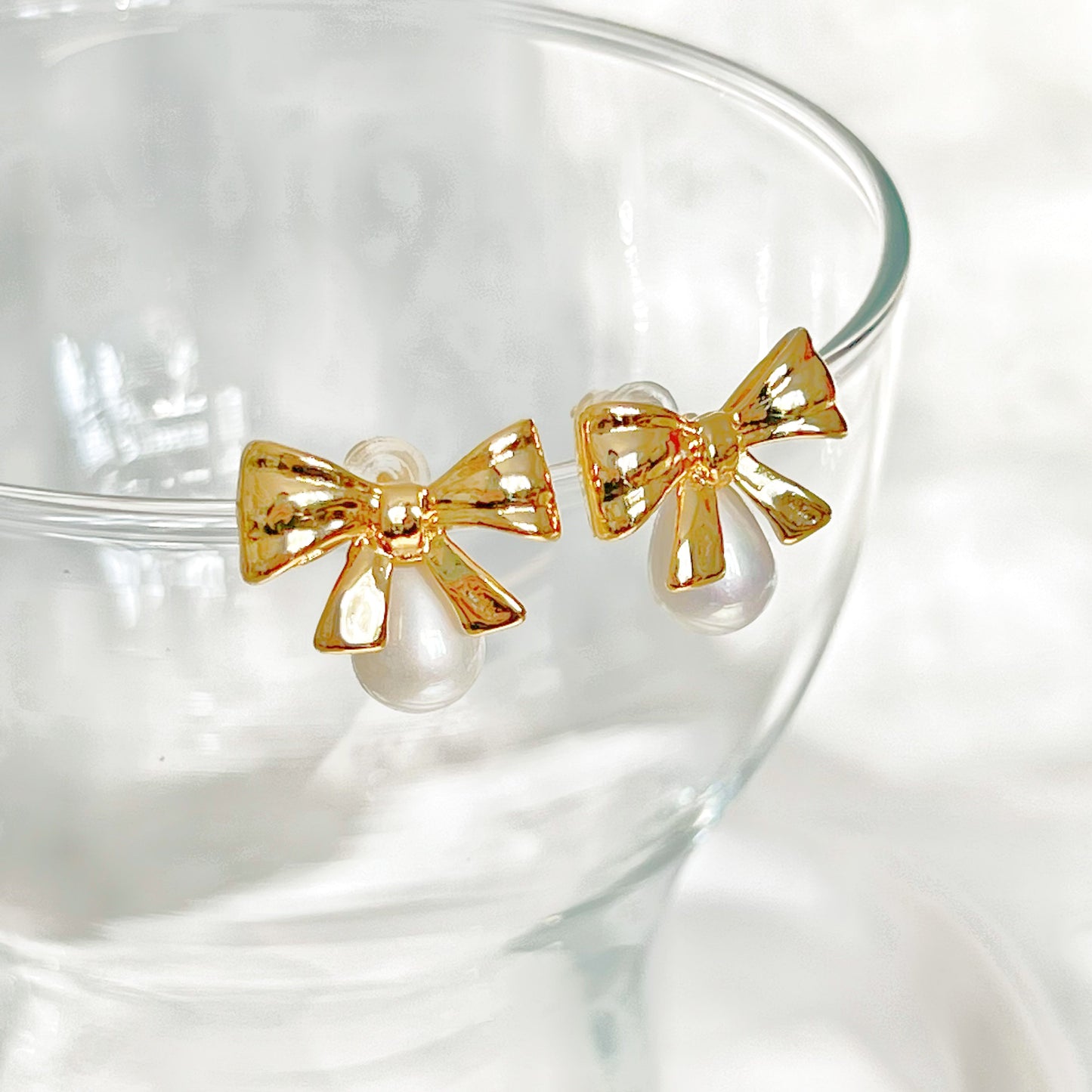 Gold Bow and Drop Earrings-Ninaouity