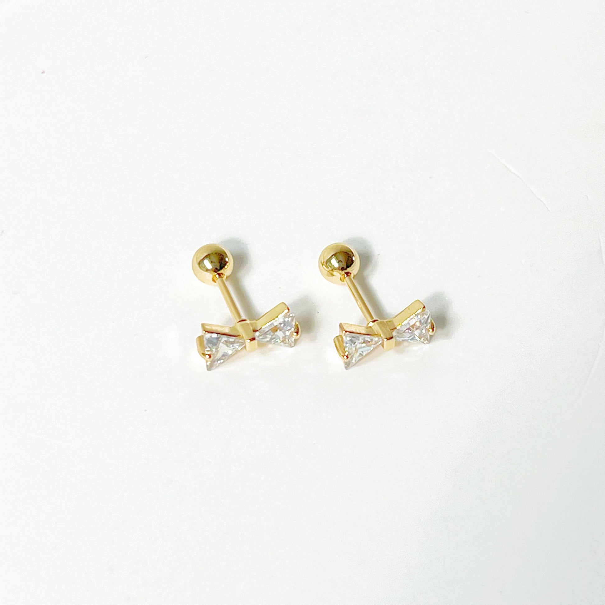 Gold Bow Zircon Earrings - Small Size Screw Back Earrings-Ninaouity