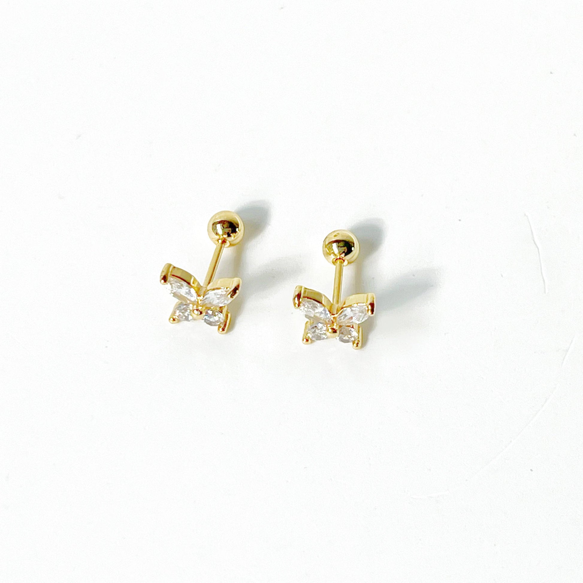 Gold Butterfly Zircon Screw Back Earrings-Ninaouity