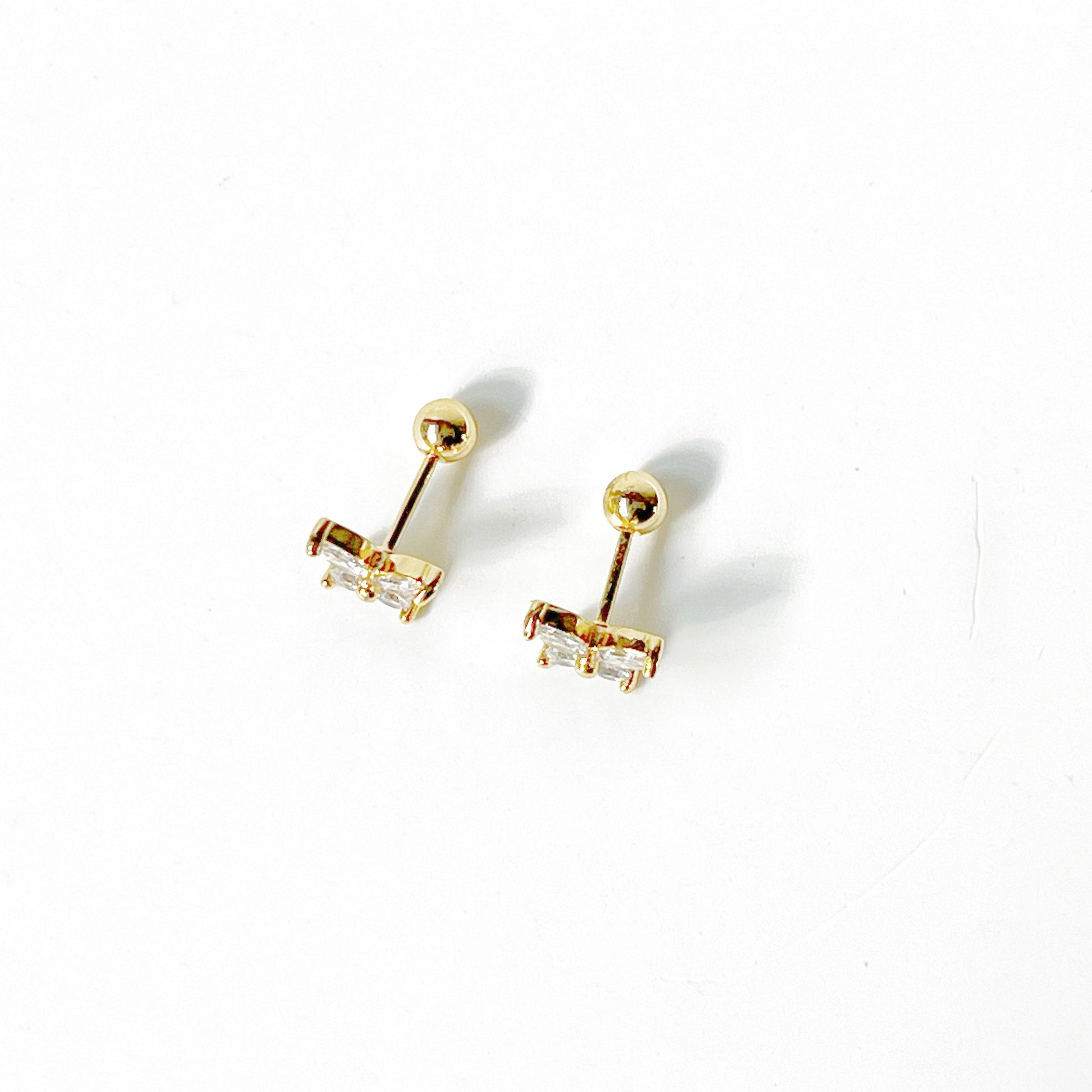 Gold Butterfly Zircon Screw Back Earrings-Ninaouity