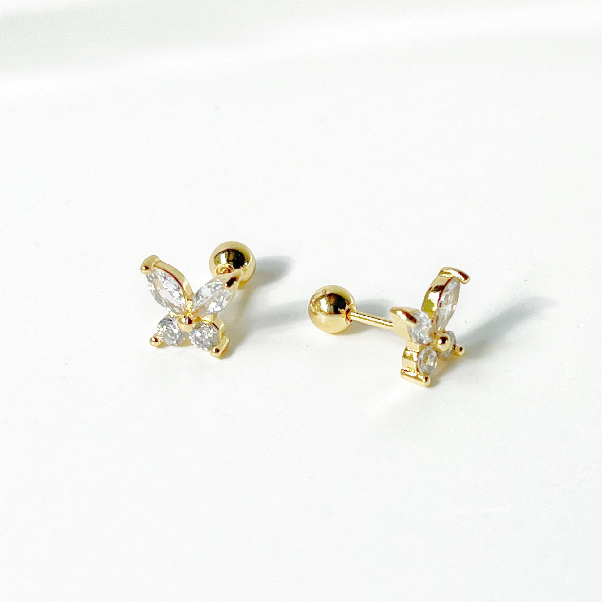 Gold Butterfly Zircon Screw Back Earrings-Ninaouity