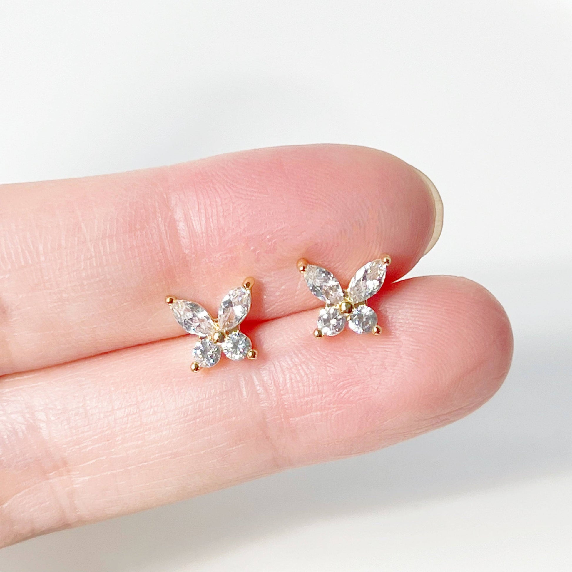 Gold Butterfly Zircon Screw Back Earrings-Ninaouity
