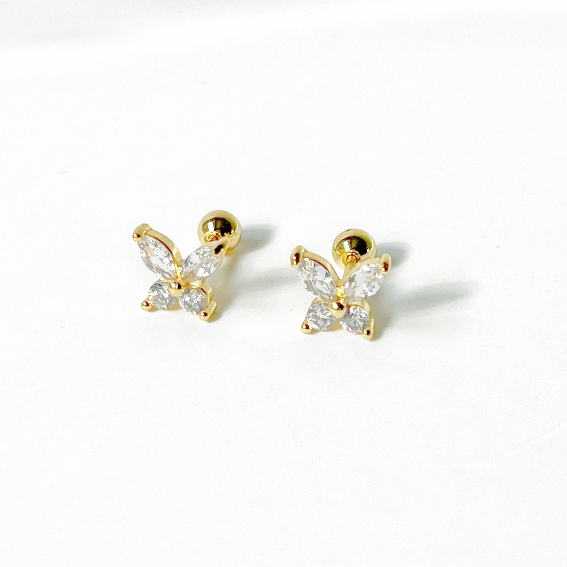 Gold Butterfly Zircon Screw Back Earrings-Ninaouity