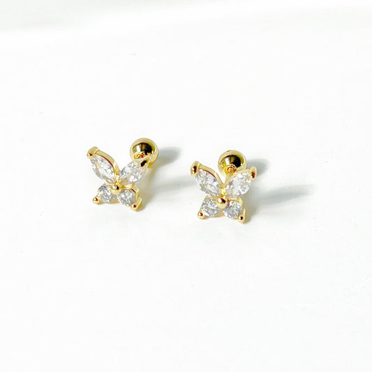 Gold Butterfly Zircon Screw Back Earrings-Ninaouity