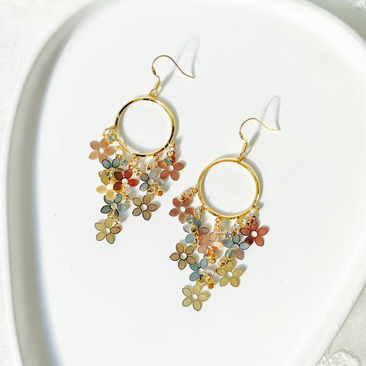 Gold Cascading Flowers Drop Earrings-Ninaouity