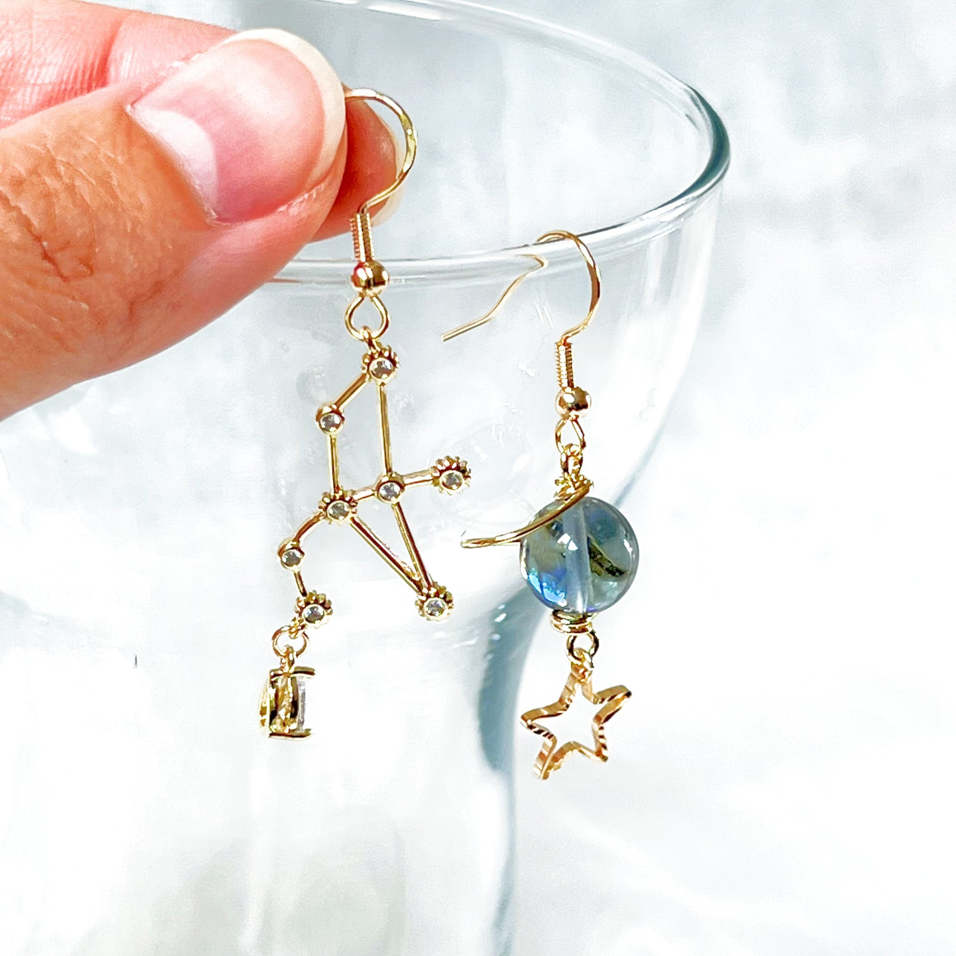 Gold Constellation Zodiac Star Signs Horoscope Mismatch Drop Earrings-Ninaouity