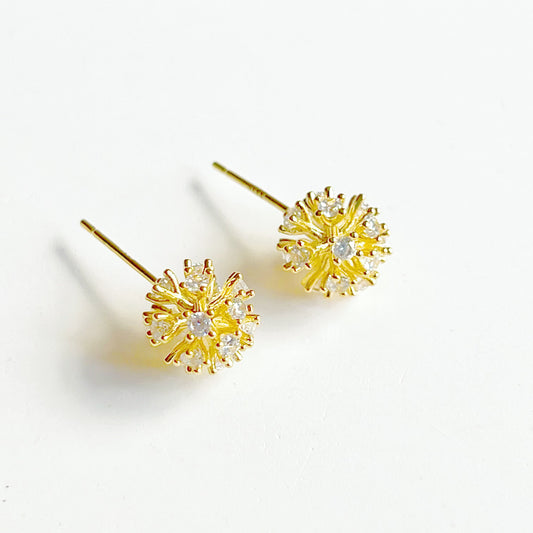 Gold Crystal Dandelion Stud Earrings-Ninaouity