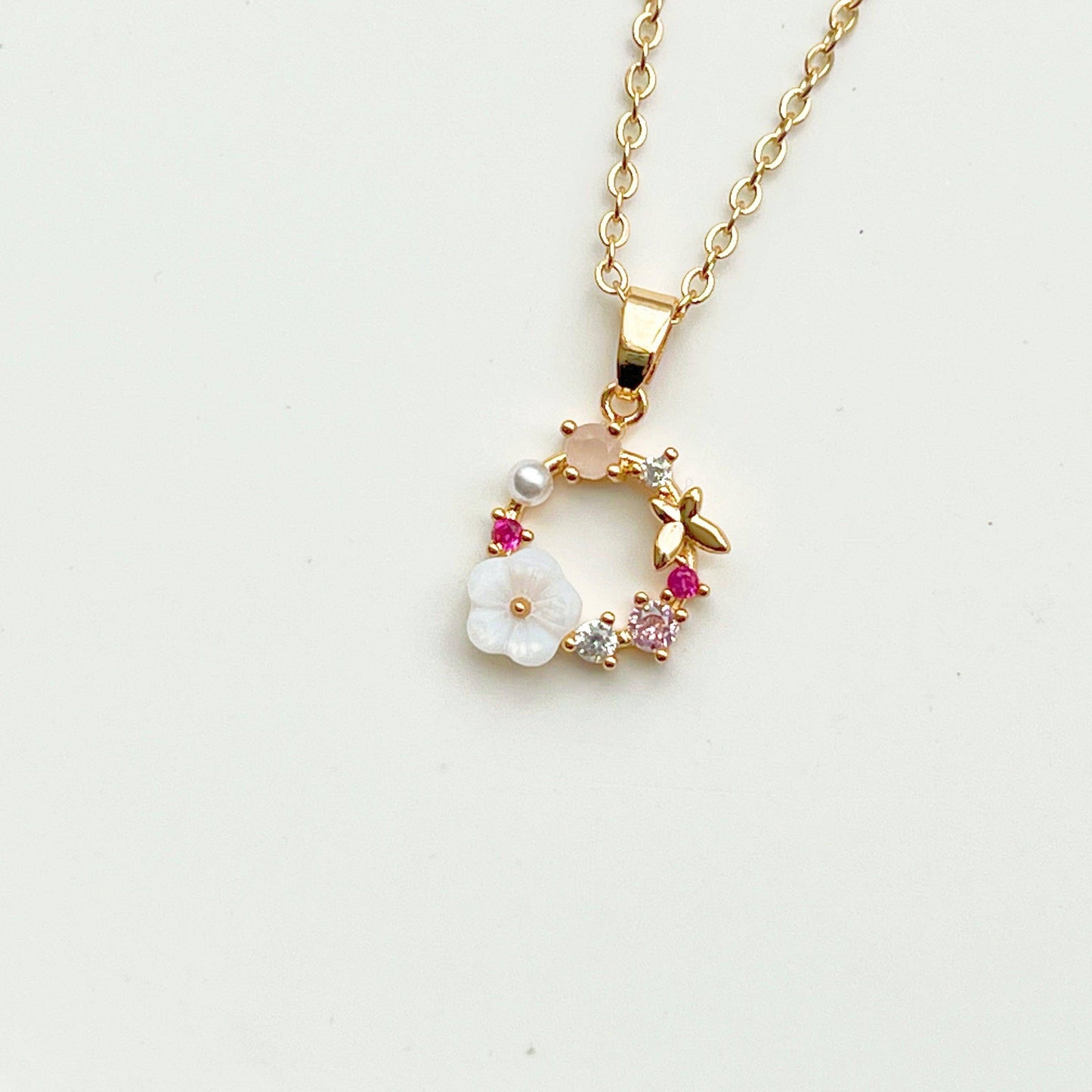 Gold Flower Wreath Charm Necklace-Ninaouity