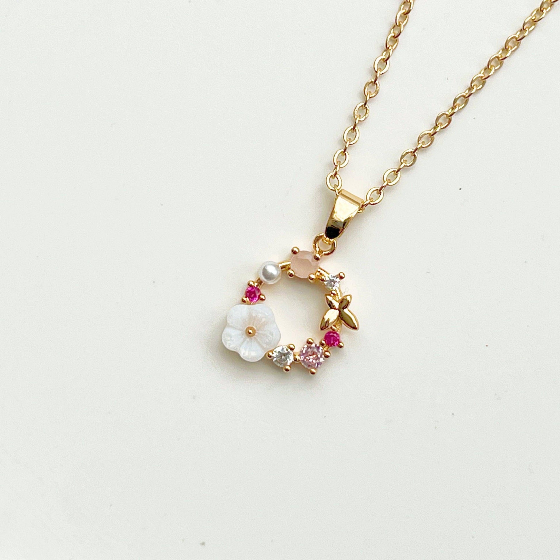 Gold Flower Wreath Charm Necklace-Ninaouity