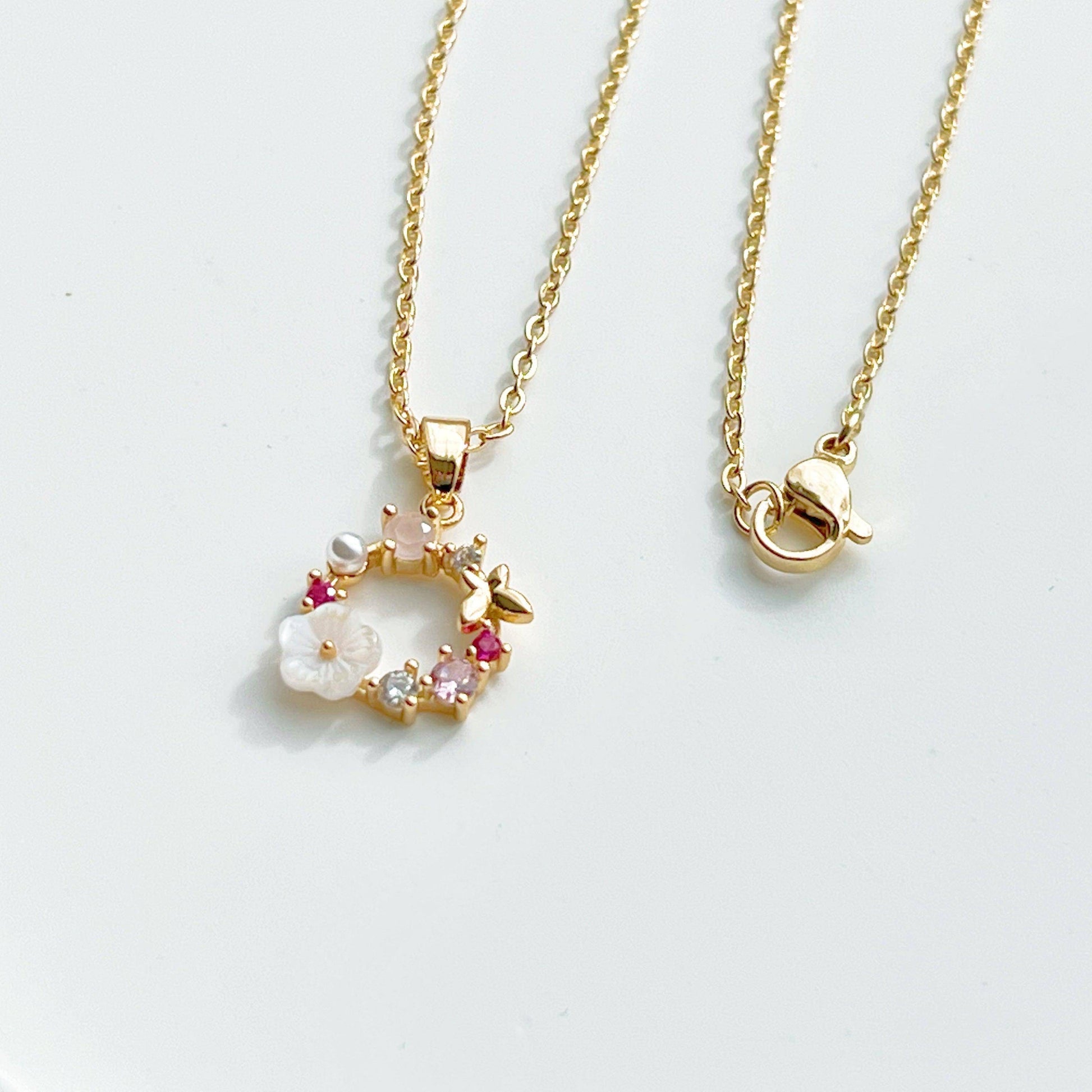 Gold Flower Wreath Charm Necklace-Ninaouity