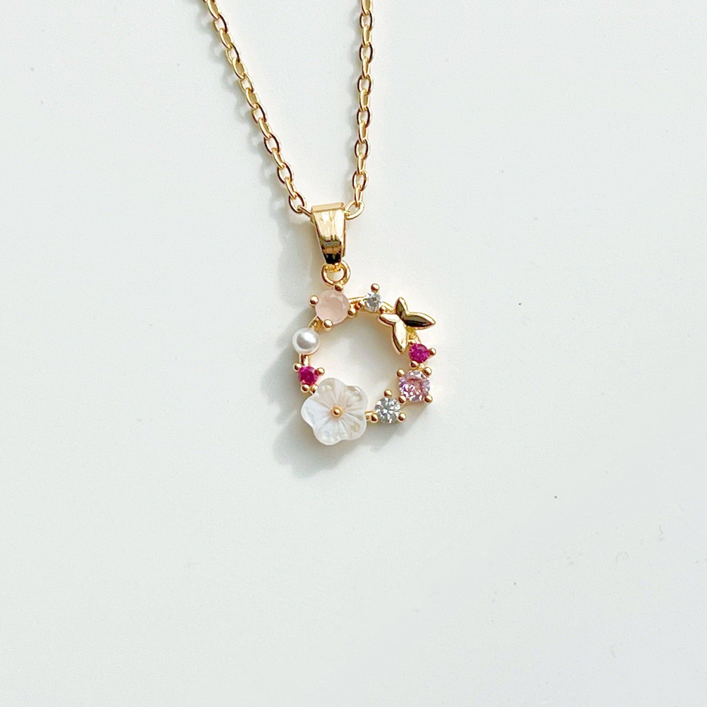 Gold Flower Wreath Charm Necklace-Ninaouity