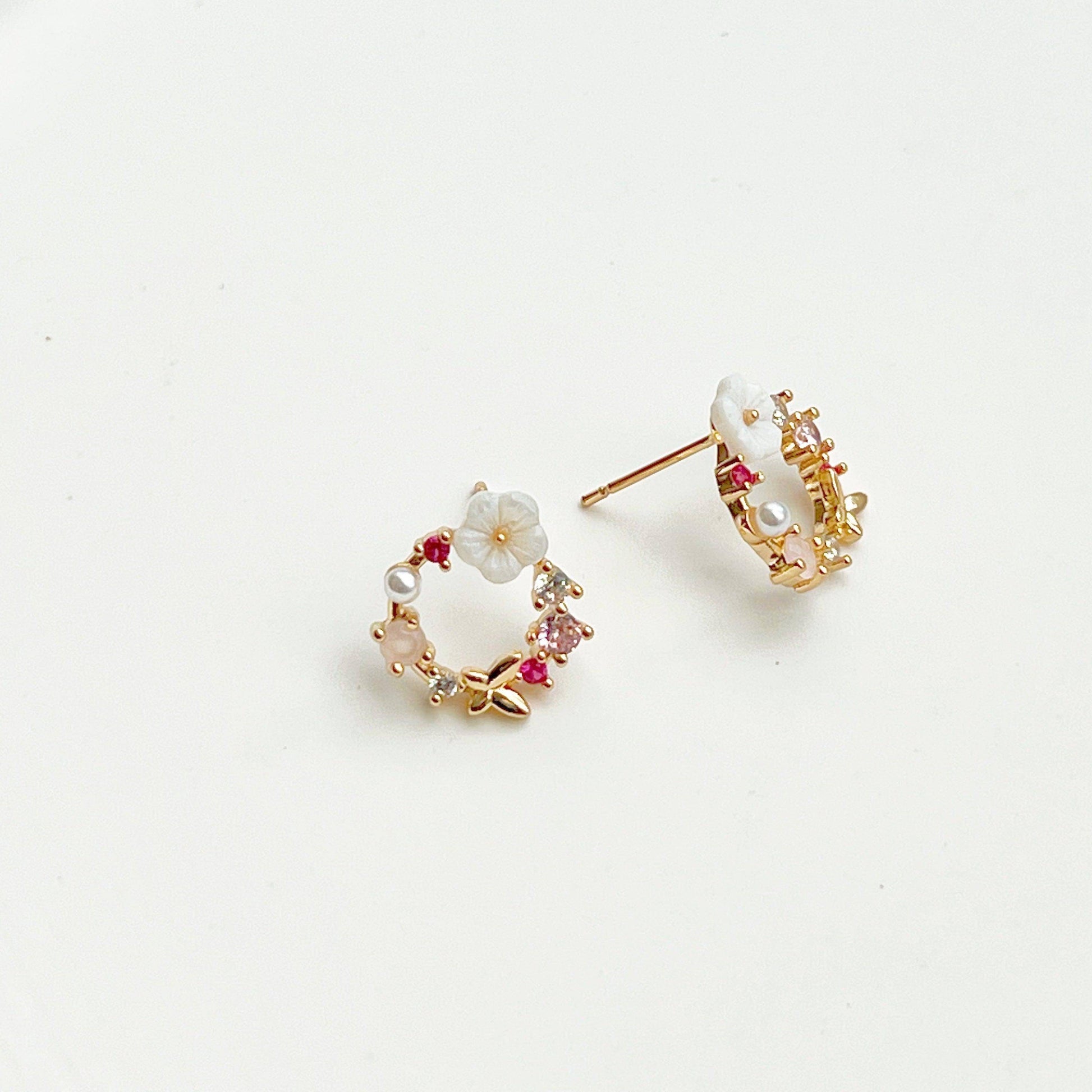 Gold Flower Wreath Earrings-Ninaouity
