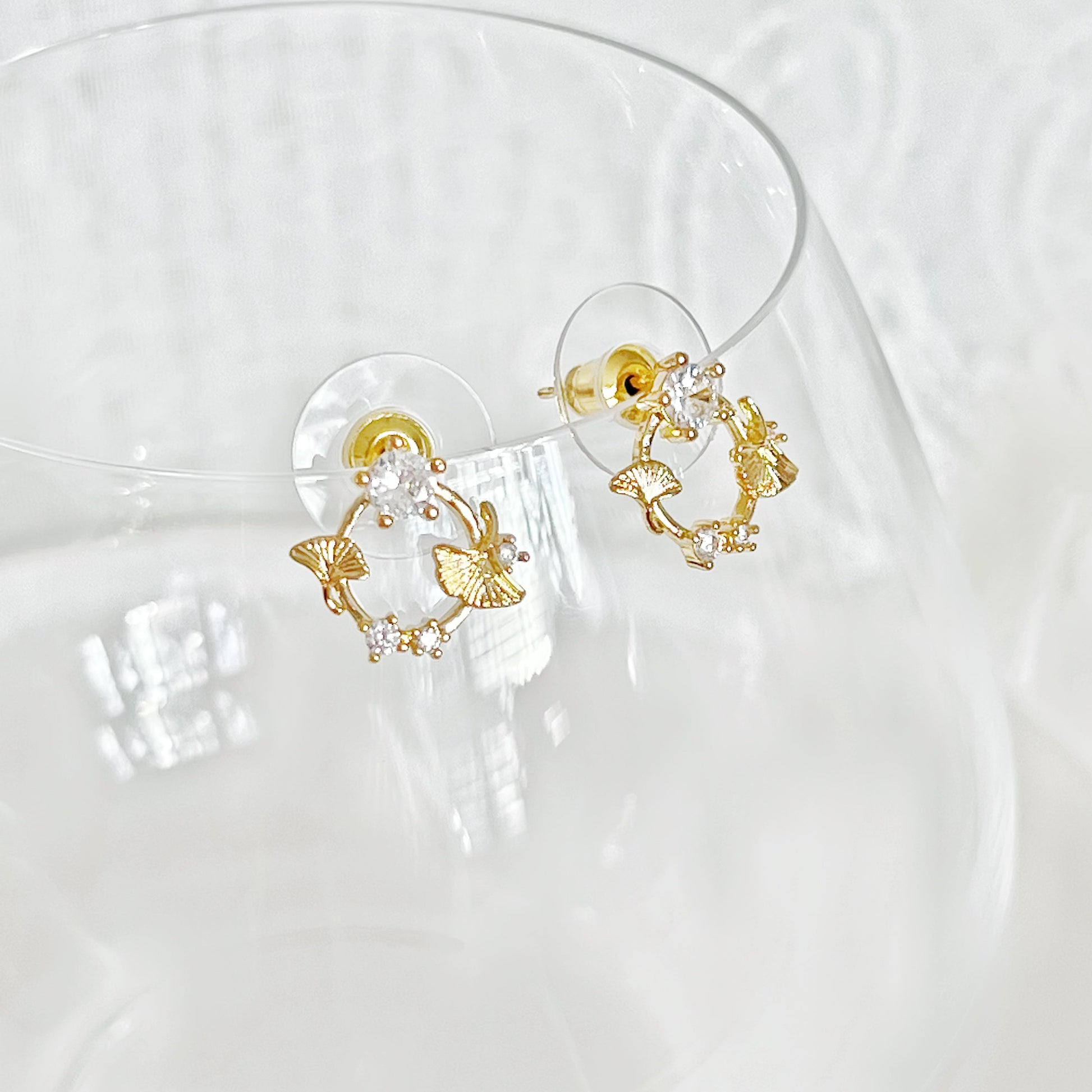 Gold Ginkgo Leaves Wreath Earrings-Ninaouity