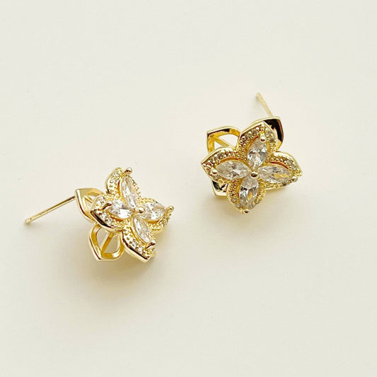 Gold Hydrangea Earrings - Crystal Spinner Petals Sterling Silver Stud Earrings-Ninaouity