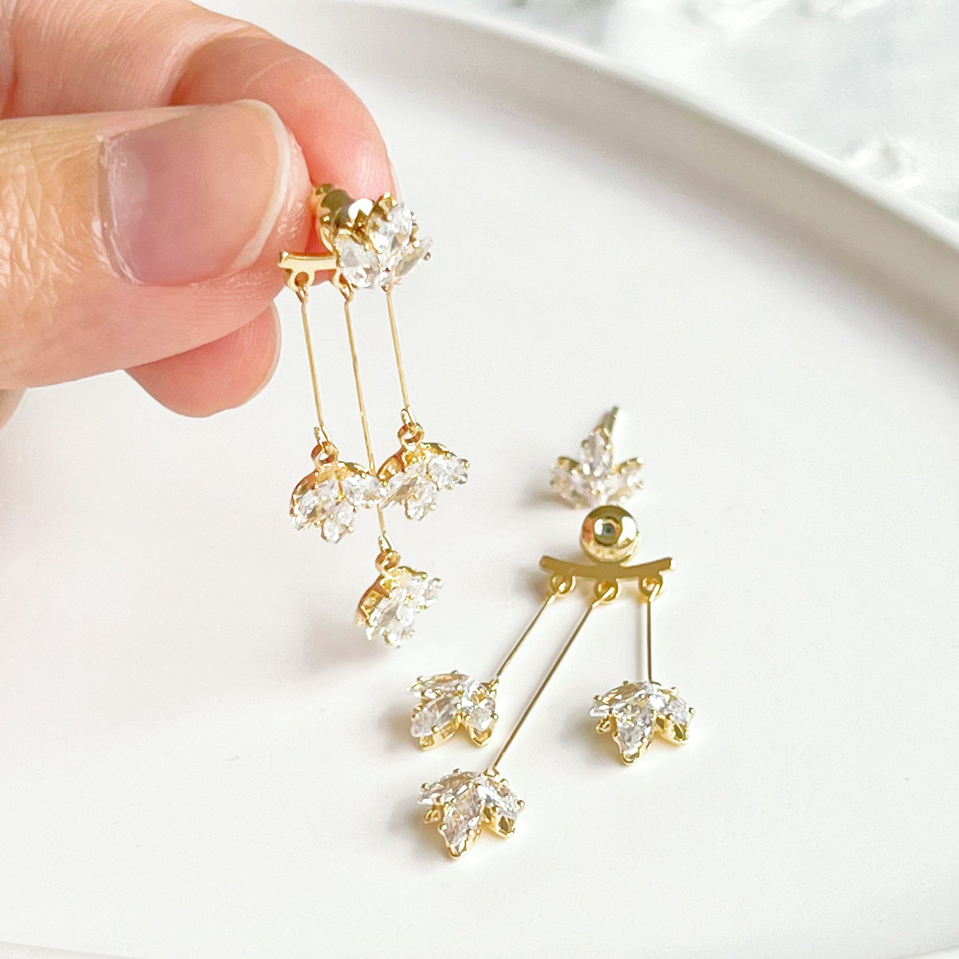 Gold Maple Leaf Drop Ear Jacket Earrings-Ninaouity