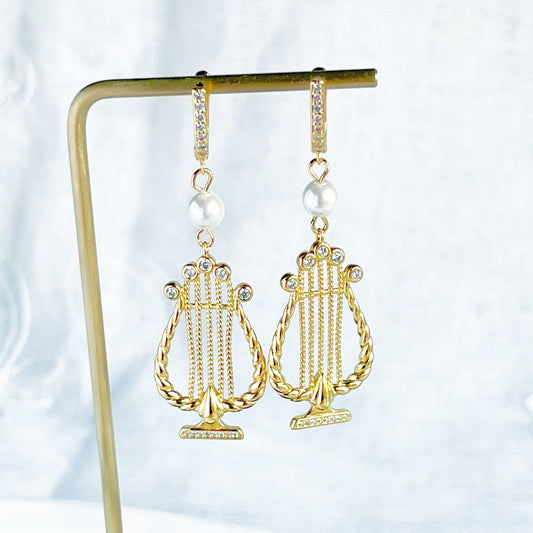 Gold Organ Music Instrument Drop Earrings-Ninaouity