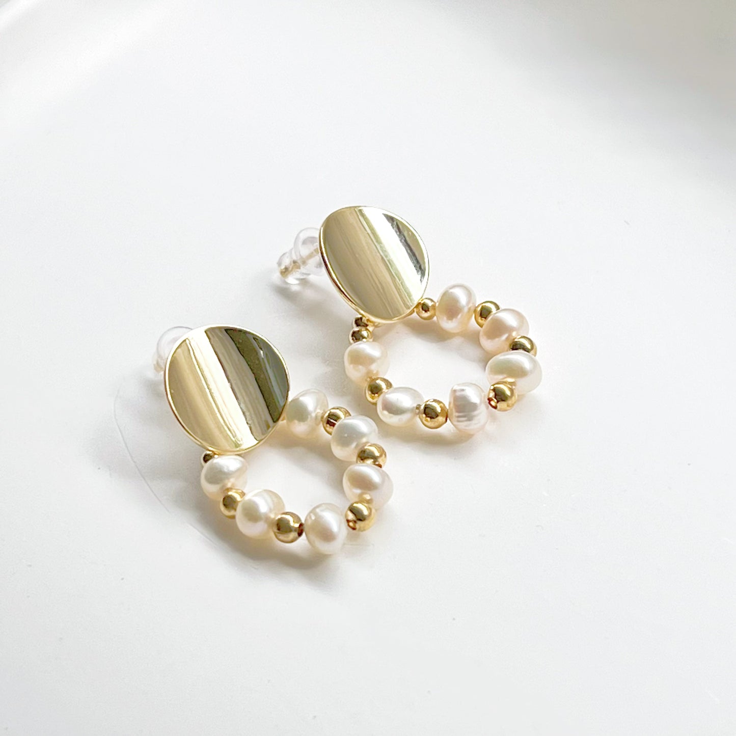 Gold Pearl Hoop Earrings-Ninaouity