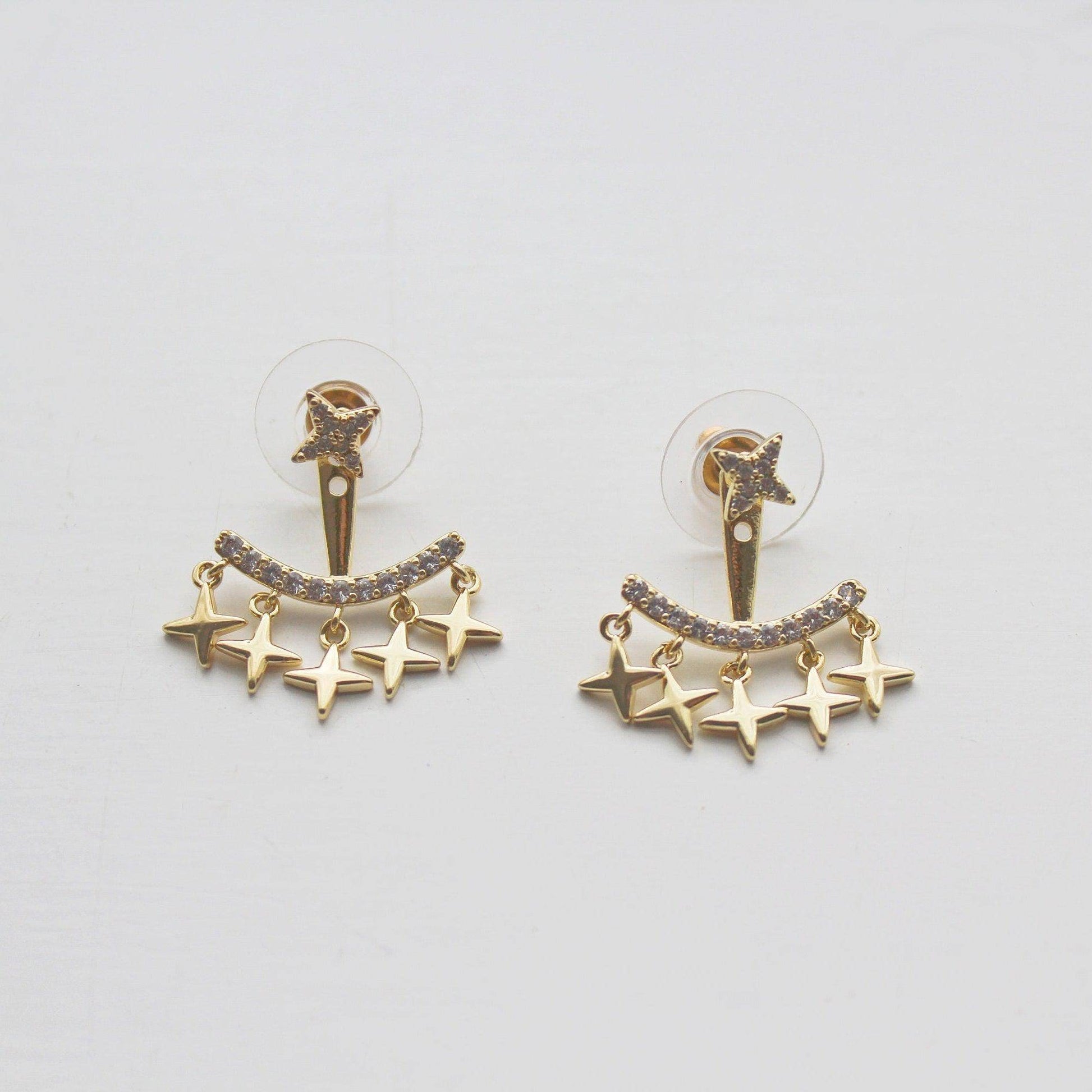 Gold Stars Curtain Earrings - EarJacket Style Stud Earrings-Ninaouity