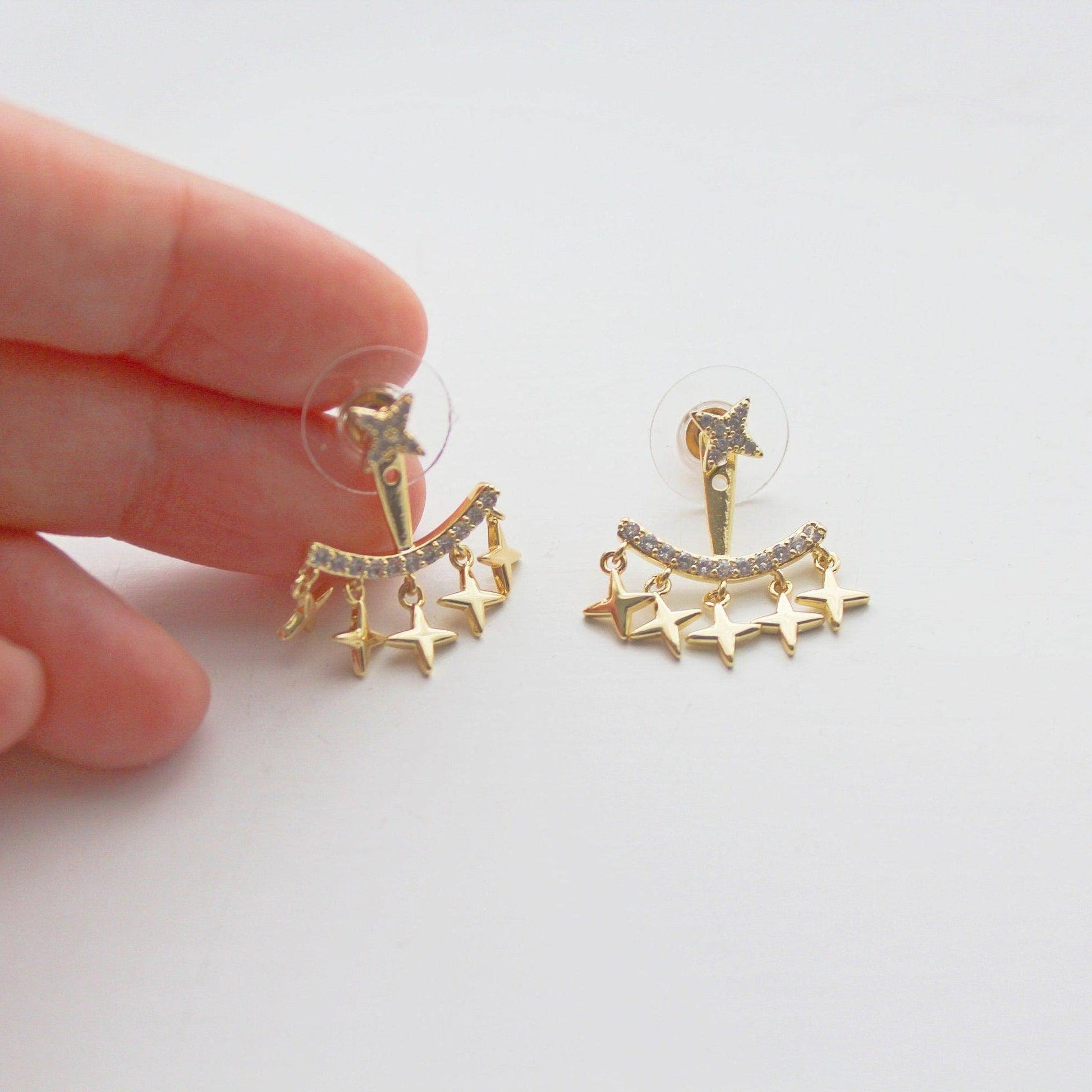 Gold Stars Curtain Earrings - EarJacket Style Stud Earrings-Ninaouity