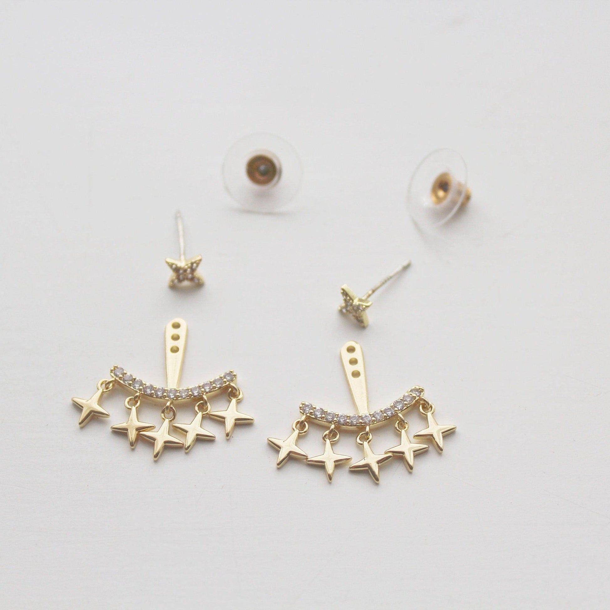 Gold Stars Curtain Earrings - EarJacket Style Stud Earrings-Ninaouity